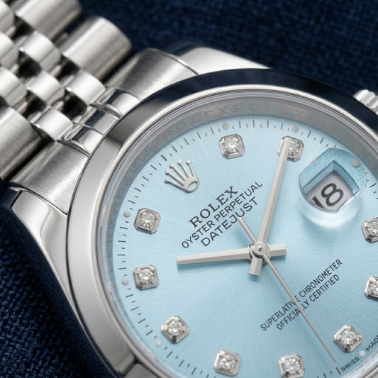 Rolex DateJust Ice Blue Diamond Dial Stainless Steel Jubilee Watch