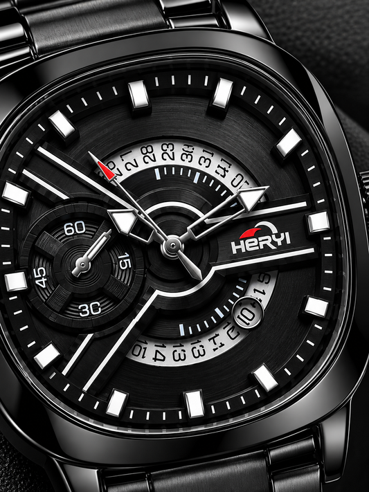 HERVI All-Black Avant-Garde Squircle Dial Steel Men's Watch