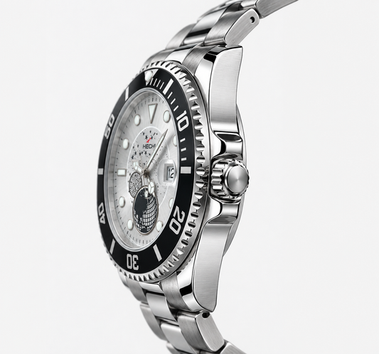 HERYI Men's Stainless Steel Celestial Watch – Silver Starry Dial & Rotating Bezel