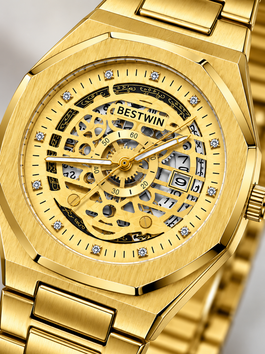 BESTWIN All-Gold Full Skeleton Mechanical Style Watch