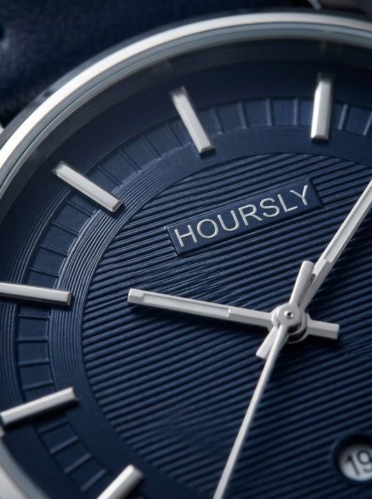 HOURSLY Classic Midnight Blue Leather Quartz Watch