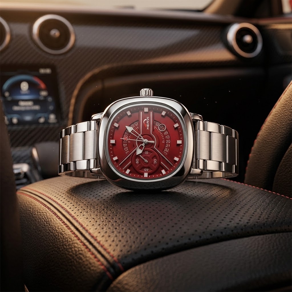 HERVI Stainless Steel Avant-Garde Red Dial Men's Watch