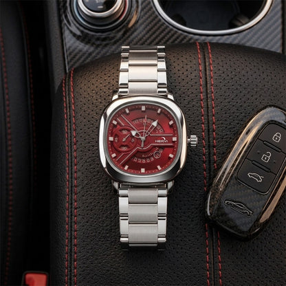HERVI Stainless Steel Avant-Garde Red Dial Men's Watch