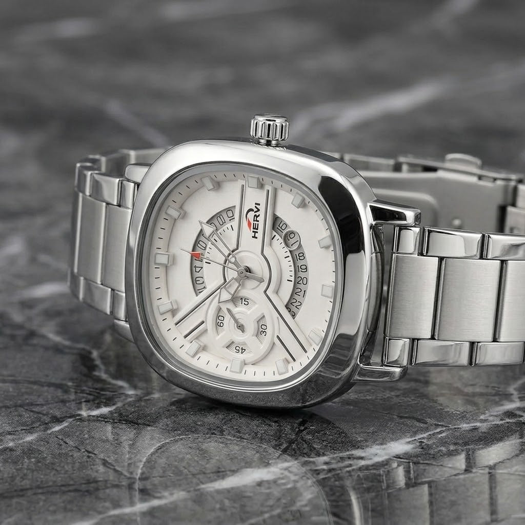 HERVI Stainless Steel Avant-Garde White Dial Men's Watch