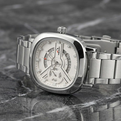 HERVI Stainless Steel Avant-Garde White Dial Men's Watch