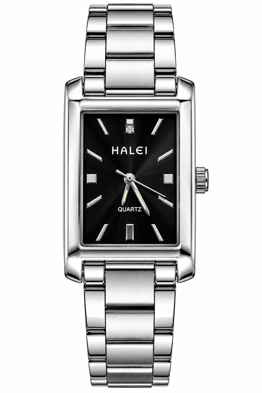 HALEI Classic Rectangular Stainless Steel Quartz Watch