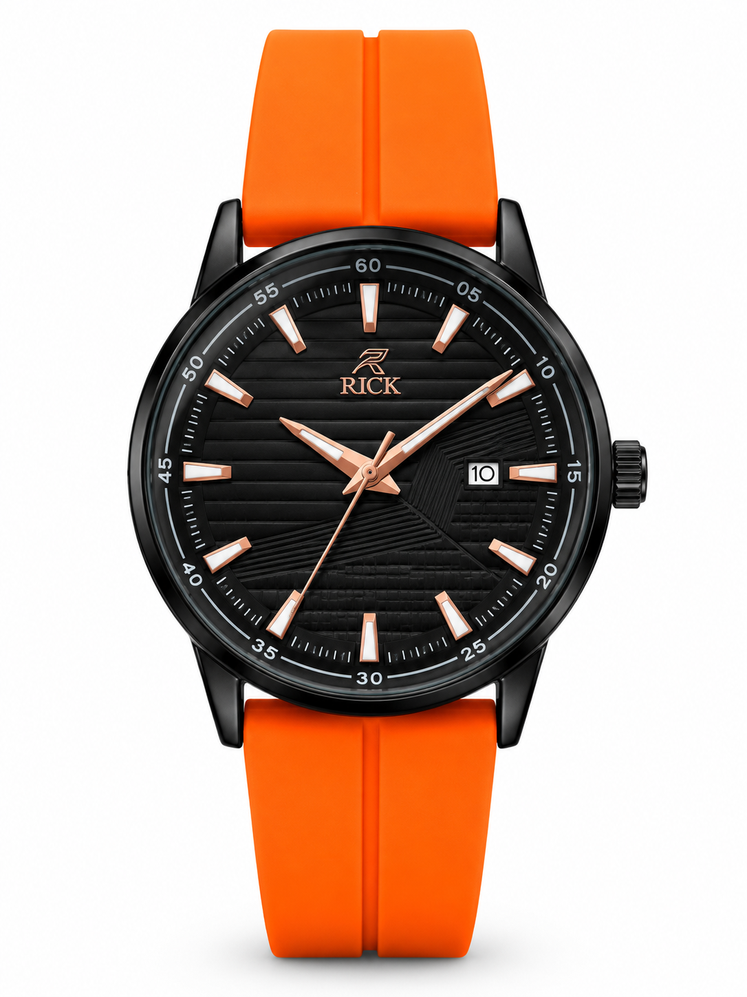 RICK Black Dial Watch with Orange Silicone Strap