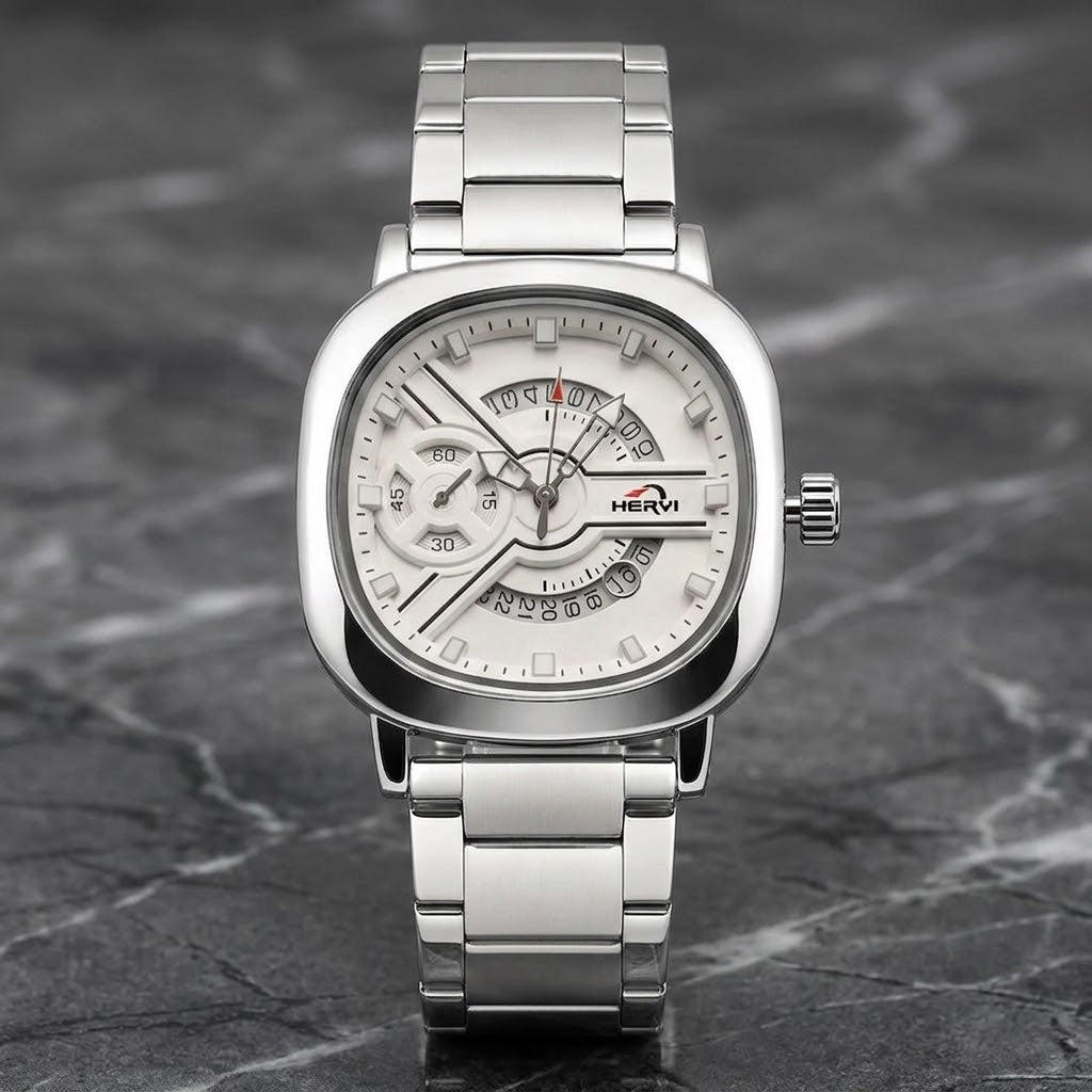 HERVI Stainless Steel Avant-Garde White Dial Men's Watch
