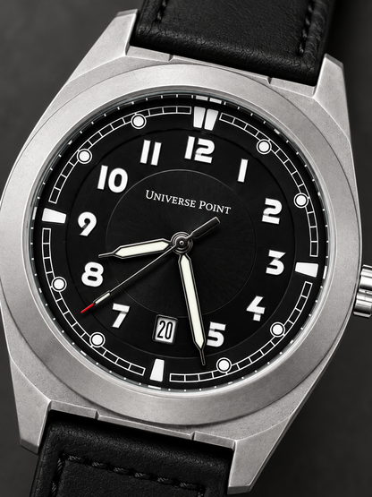 Universe Point Field Style Black Leather Quartz Watch