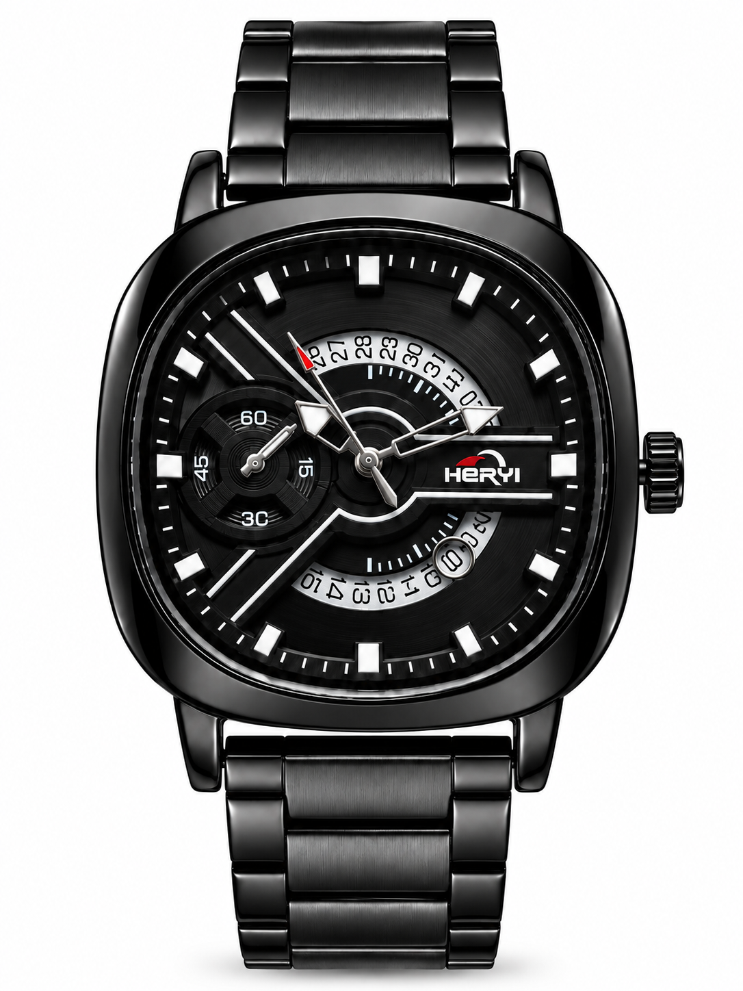 HERVI All-Black Avant-Garde Squircle Dial Steel Men's Watch