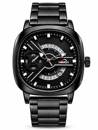 HERVI All-Black Avant-Garde Squircle Dial Steel Men's Watch