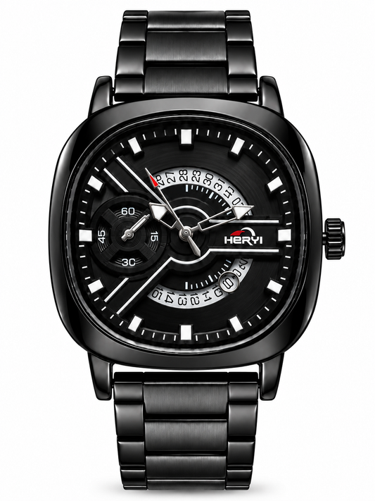 HERVI All-Black Avant-Garde Squircle Dial Steel Men's Watch