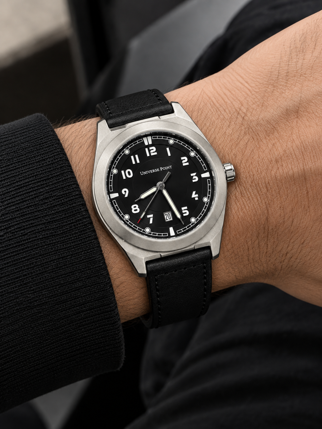 Universe Point Field Style Black Leather Quartz Watch