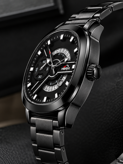 HERVI All-Black Avant-Garde Squircle Dial Steel Men's Watch