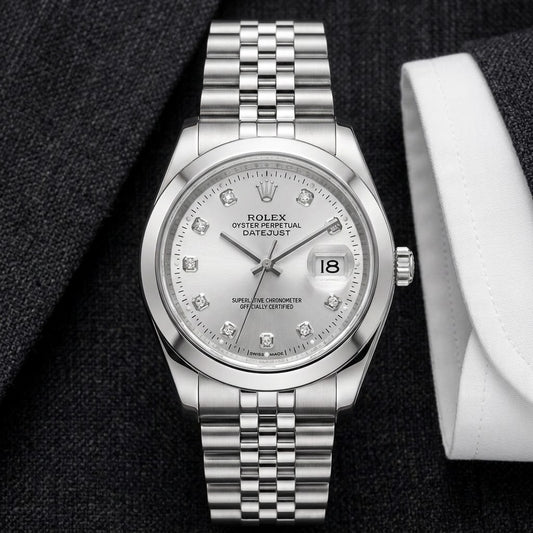 Rolex Datejust Stainless Steel Silver Diamond Dial Watch