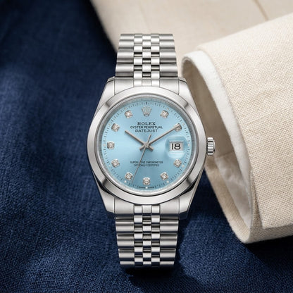 Rolex DateJust Ice Blue Diamond Dial Stainless Steel Jubilee Watch