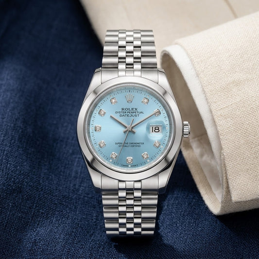 Rolex DateJust Ice Blue Diamond Dial Stainless Steel Jubilee Watch
