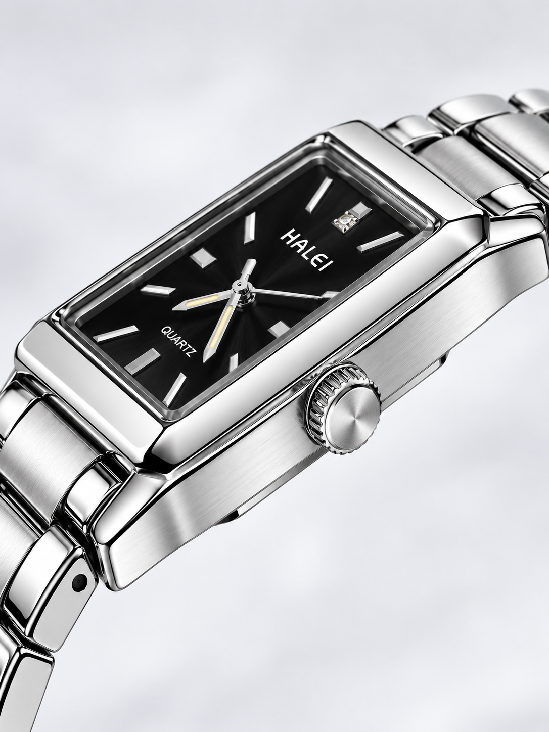 HALEI Classic Rectangular Stainless Steel Quartz Watch
