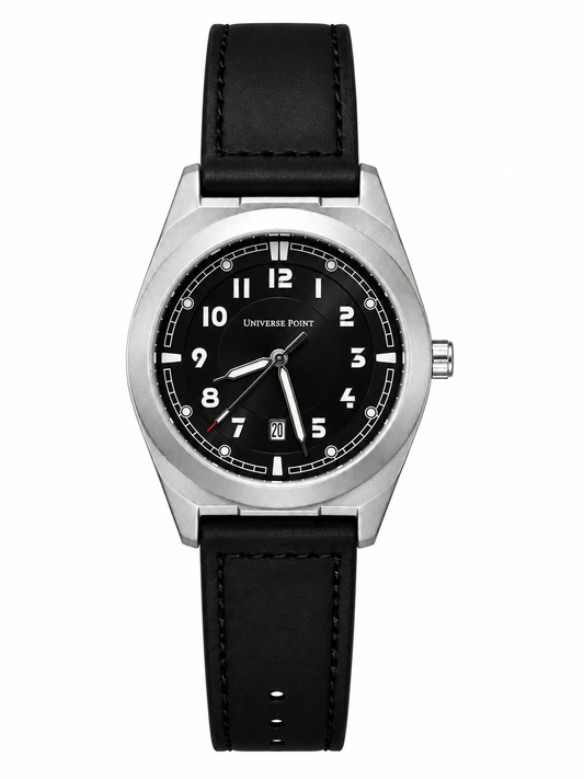 Universe Point Field Style Black Leather Quartz Watch