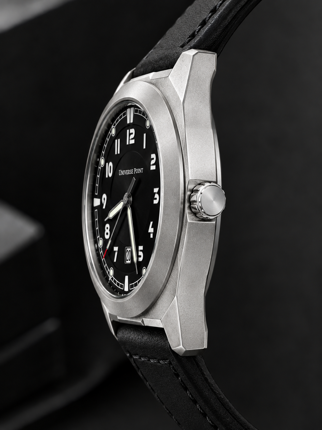 Universe Point Field Style Black Leather Quartz Watch