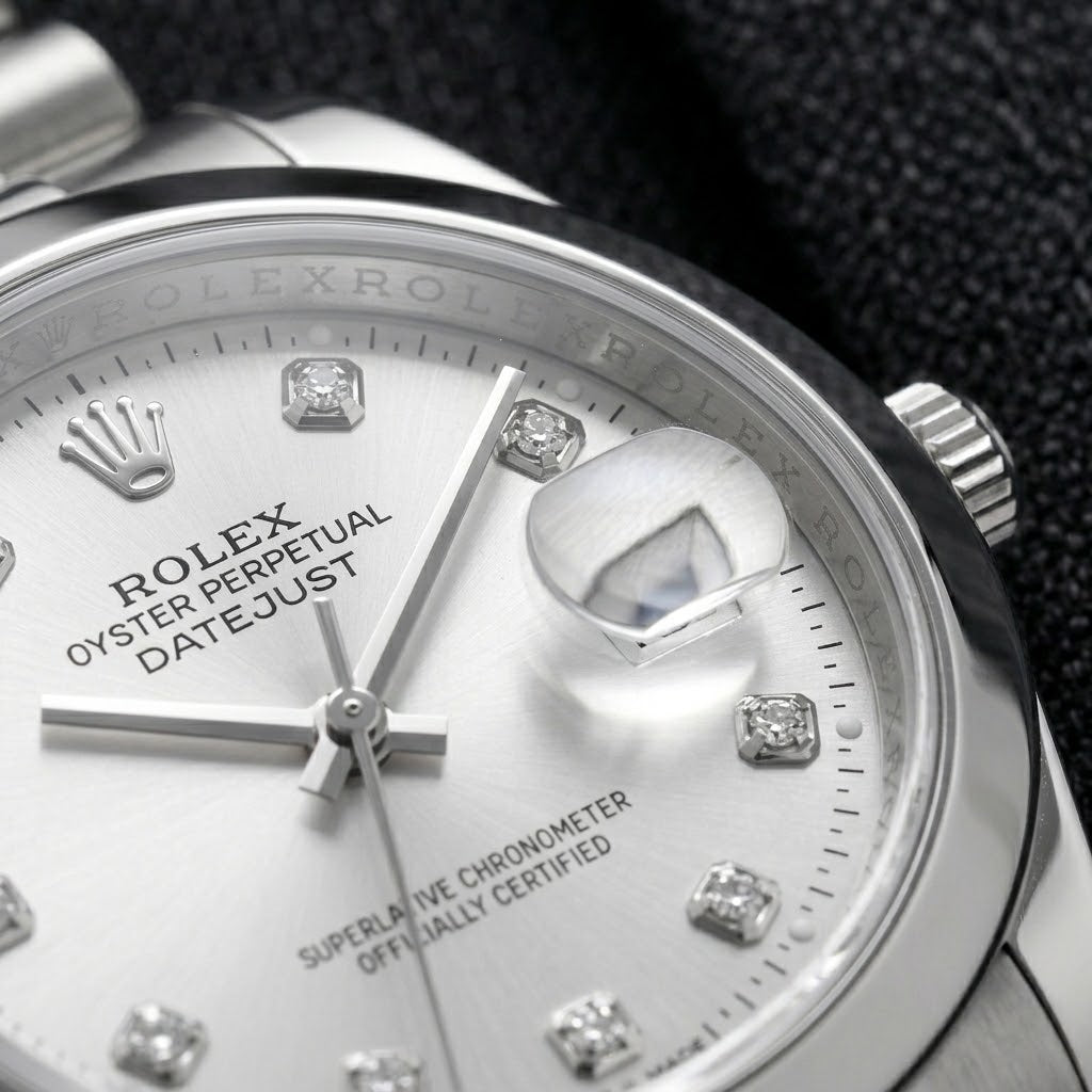 Rolex Datejust Stainless Steel Silver Diamond Dial Watch