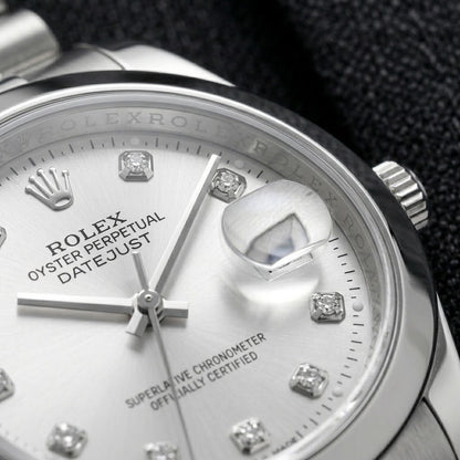 Rolex Datejust Stainless Steel Silver Diamond Dial Watch