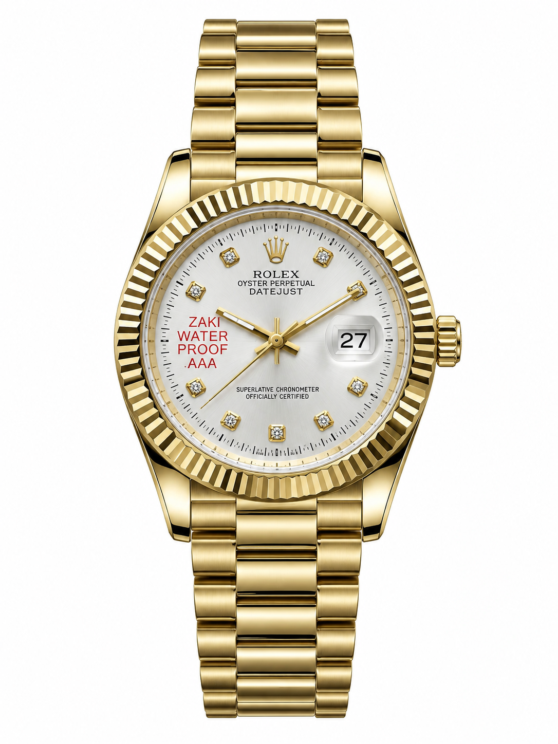 Rolex Luxury Gold Watch with White Diamond Dial & Fluted Bezel