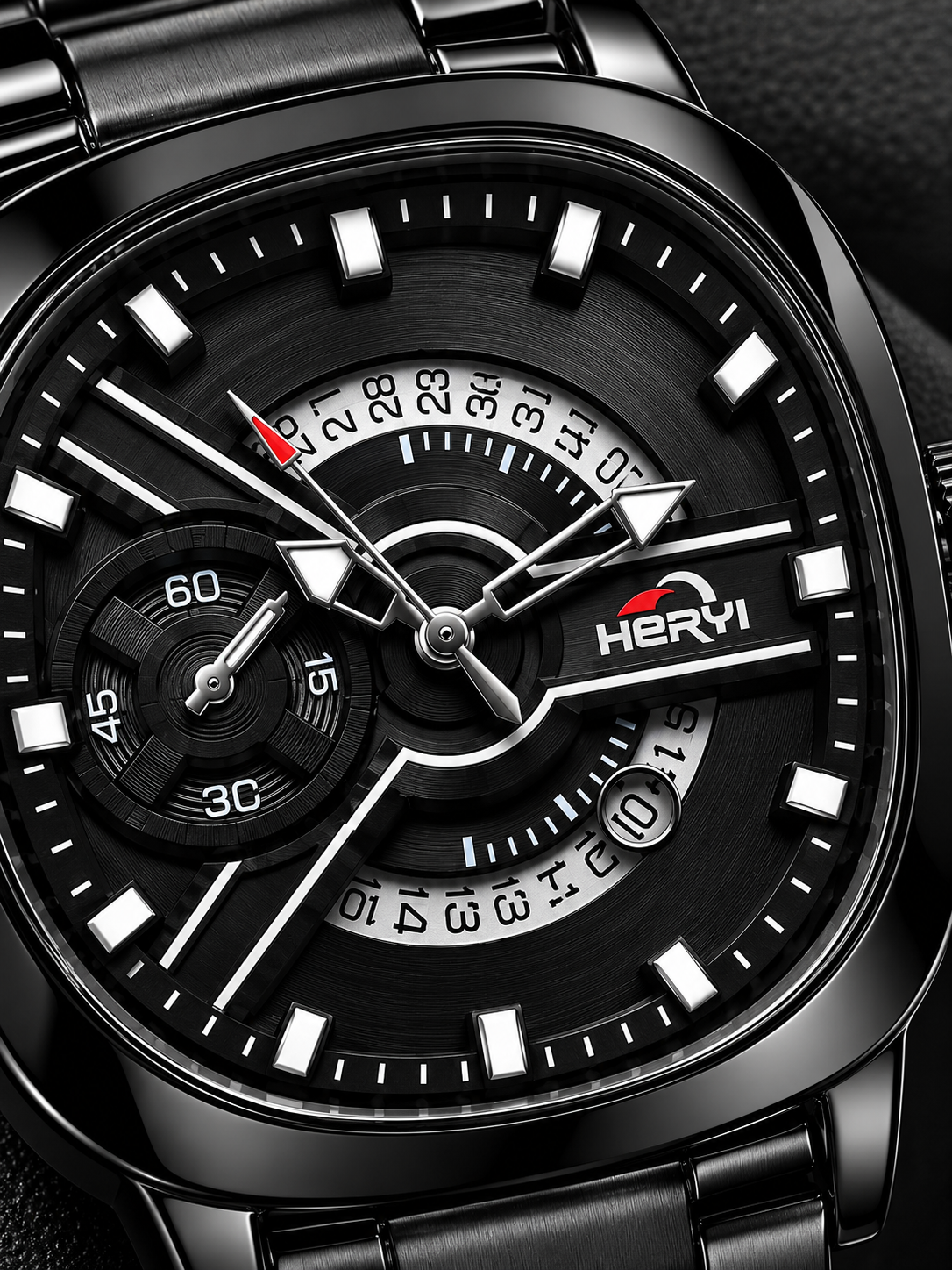 HERVI All-Black Avant-Garde Squircle Dial Steel Men's Watch