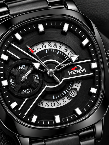 HERVI All-Black Avant-Garde Squircle Dial Steel Men's Watch