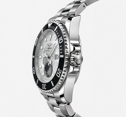 HERYI Men's Stainless Steel Celestial Watch – Silver Starry Dial & Rotating Bezel
