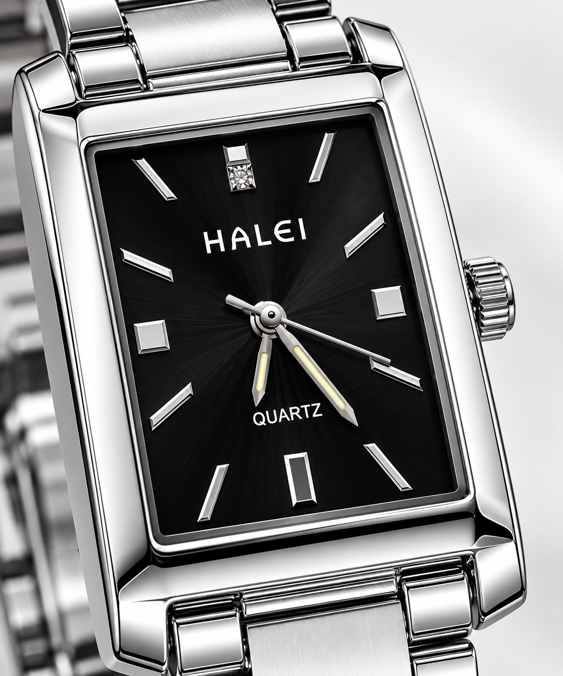 HALEI Classic Rectangular Stainless Steel Quartz Watch