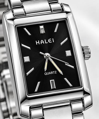 HALEI Classic Rectangular Stainless Steel Quartz Watch