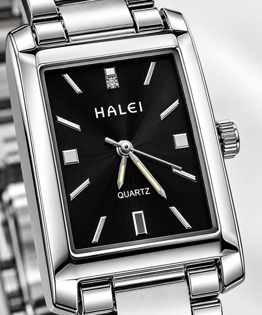 HALEI Classic Rectangular Stainless Steel Quartz Watch