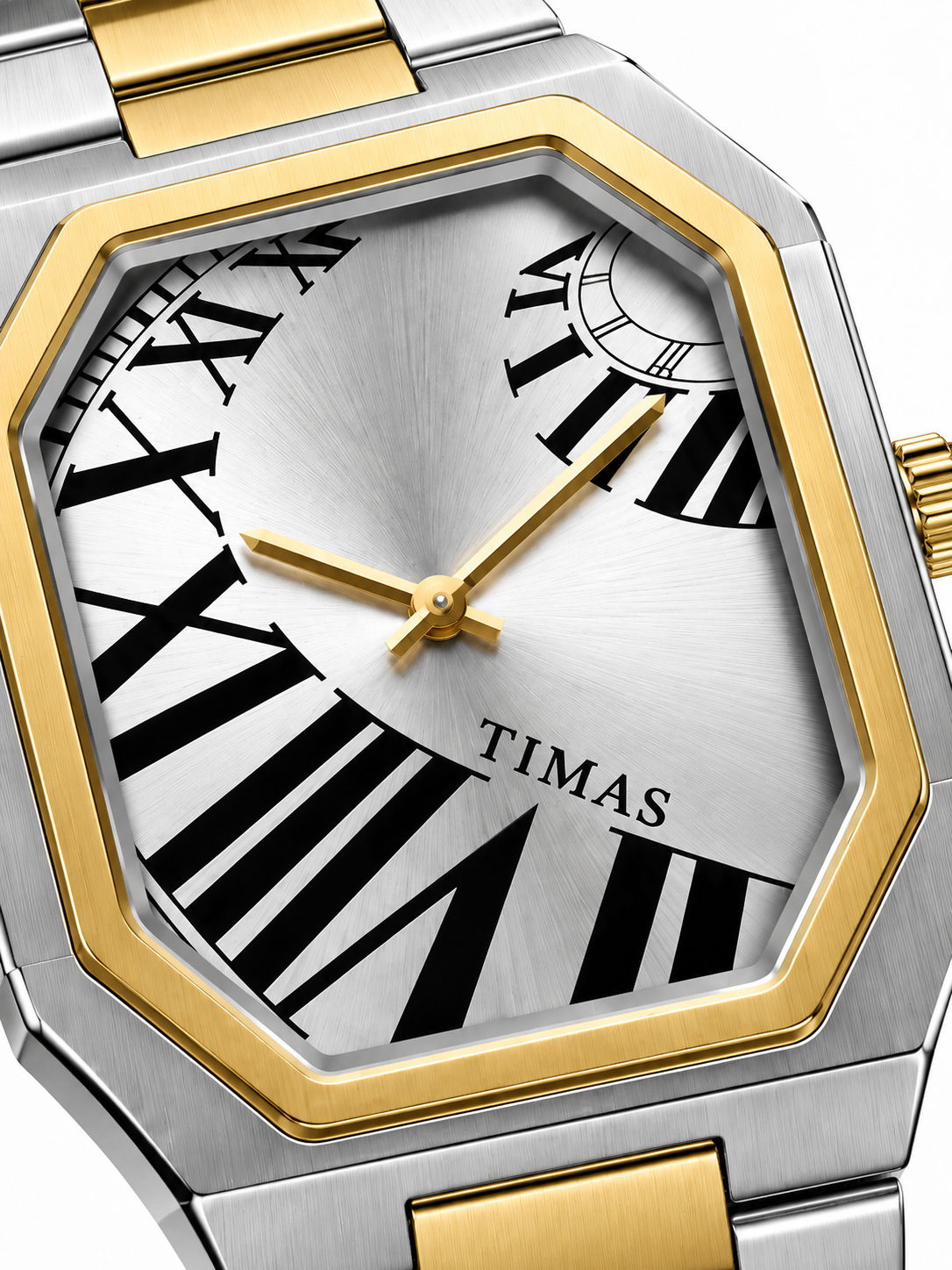 TIMAS Two-Tone Asymmetric Octagonal Roman Numeral Quartz Watch