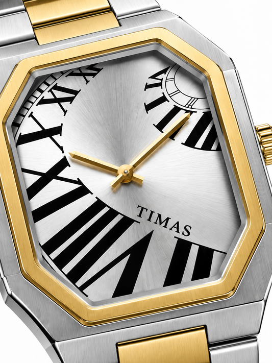 TIMAS Two-Tone Asymmetric Octagonal Roman Numeral Quartz Watch