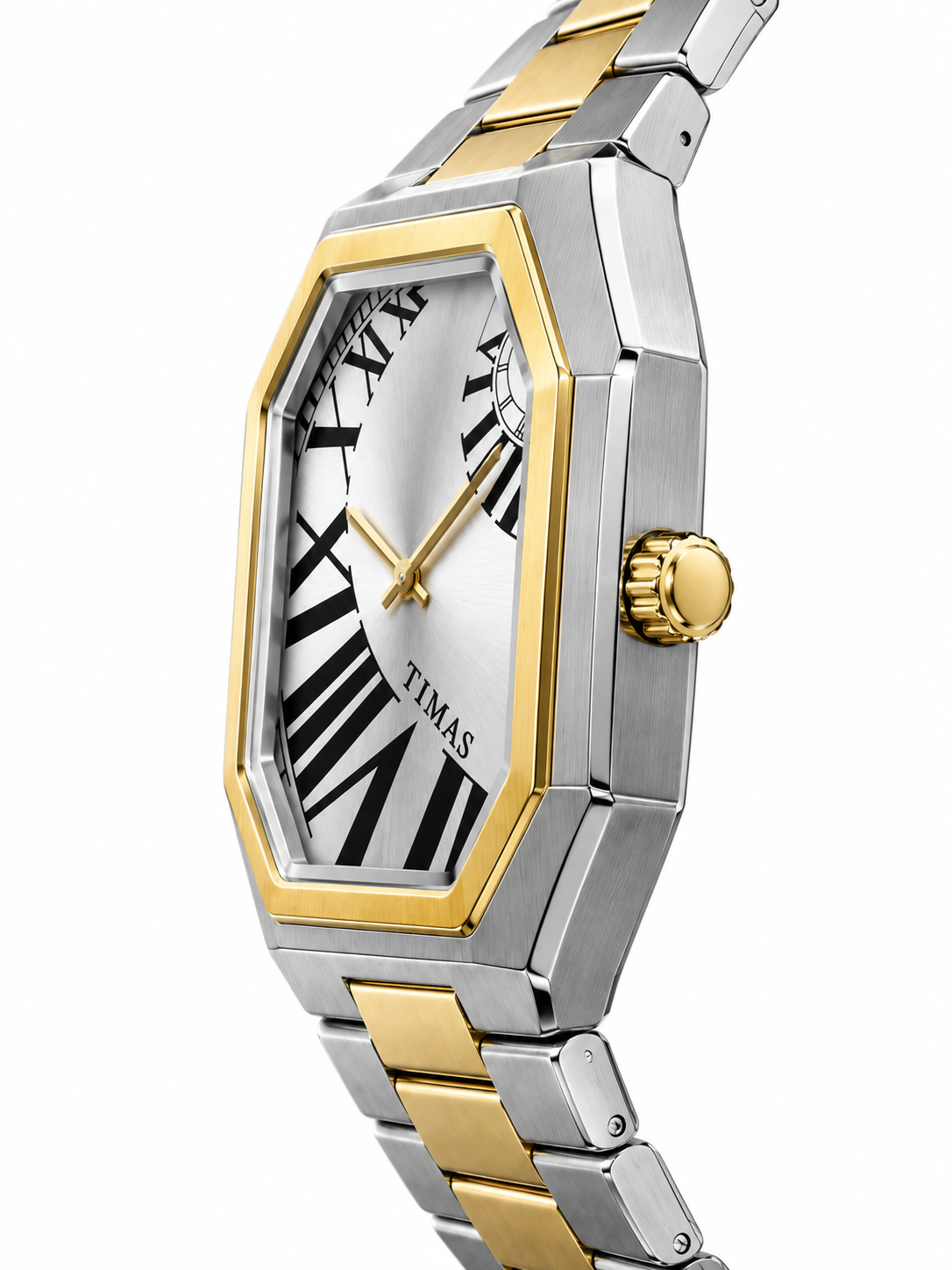 TIMAS Two-Tone Asymmetric Octagonal Roman Numeral Quartz Watch