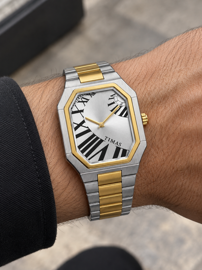 TIMAS Two-Tone Asymmetric Octagonal Roman Numeral Quartz Watch