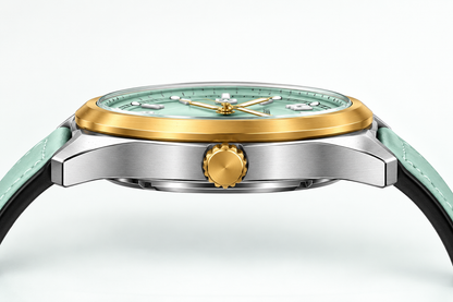UNIVERSE POINT Ice Blue & Gold Cushion-Case Leather Quartz Watch