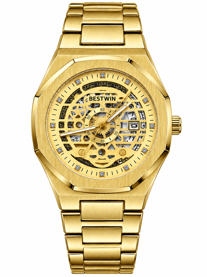 BESTWIN All-Gold Full Skeleton Mechanical Style Watch