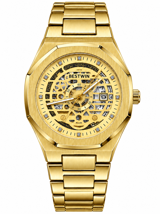 BESTWIN All-Gold Full Skeleton Mechanical Style Watch