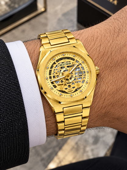 BESTWIN All-Gold Full Skeleton Mechanical Style Watch