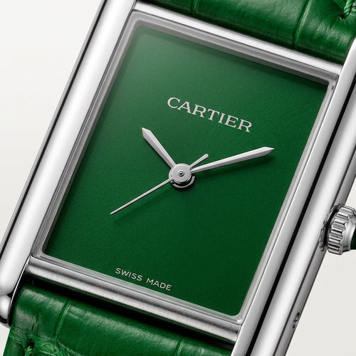 Cartier Leather Strap Elegant Rectangular Tank Watch