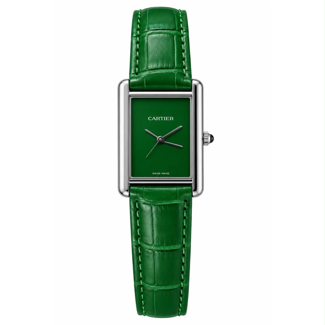 Cartier Leather Strap Elegant Rectangular Tank Watch
