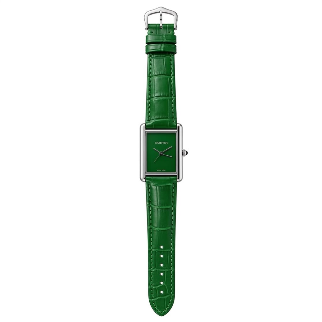 Cartier Leather Strap Elegant Rectangular Tank Watch
