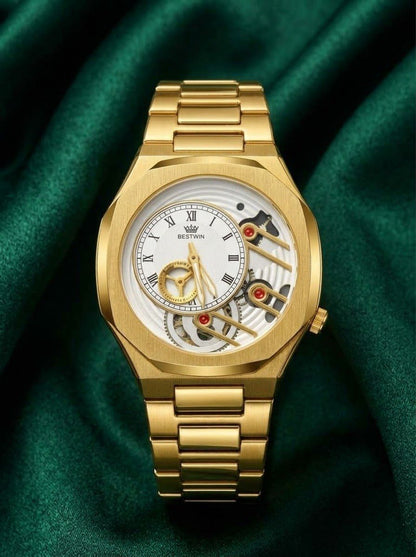 BESTWIN Luxury Gold Skeleton Mechanical Style Watch