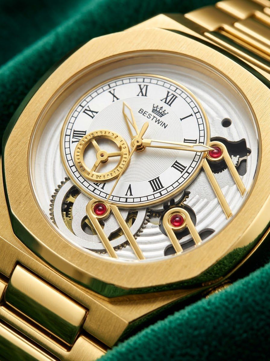 BESTWIN Luxury Gold Skeleton Mechanical Style Watch