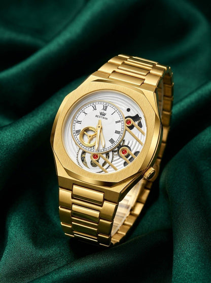 BESTWIN Luxury Gold Skeleton Mechanical Style Watch
