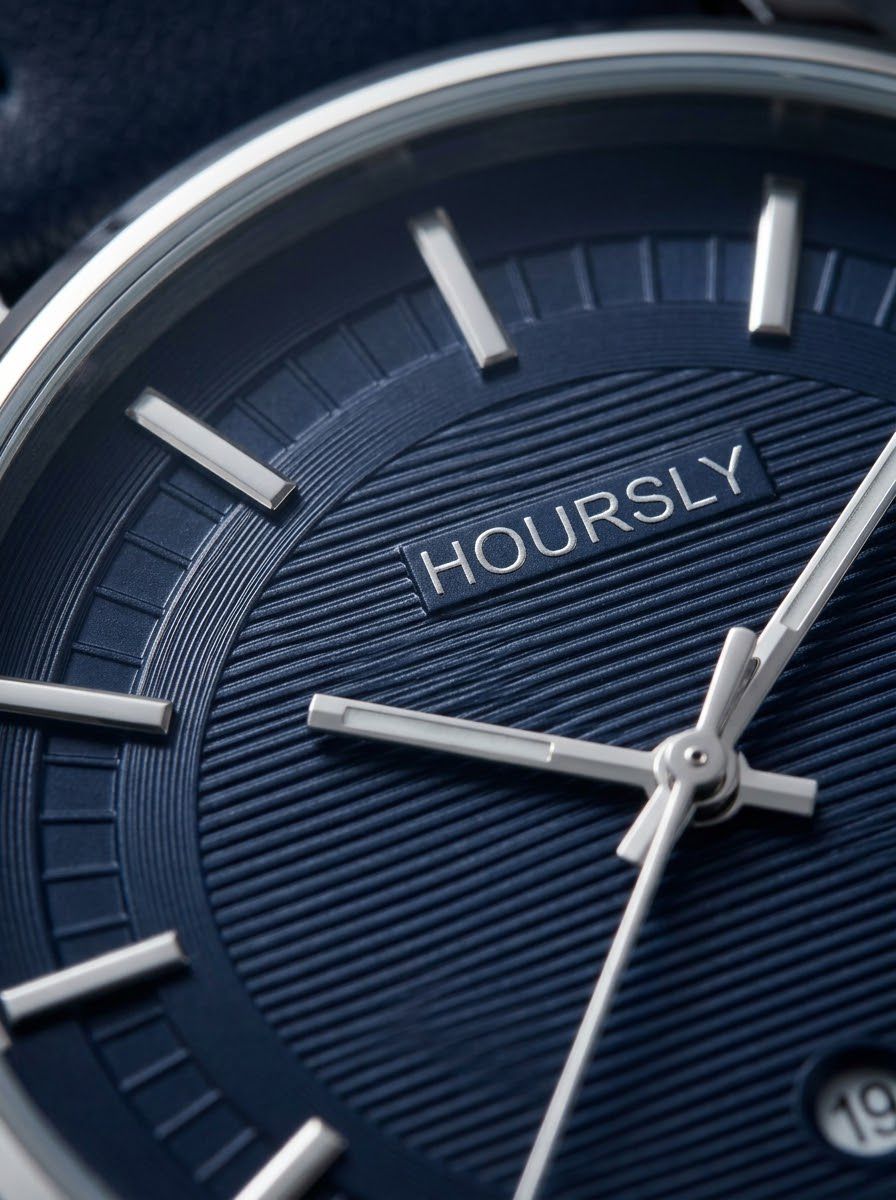 HOURSLY Classic Midnight Blue Leather Quartz Watch