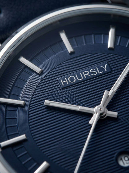 HOURSLY Classic Midnight Blue Leather Quartz Watch