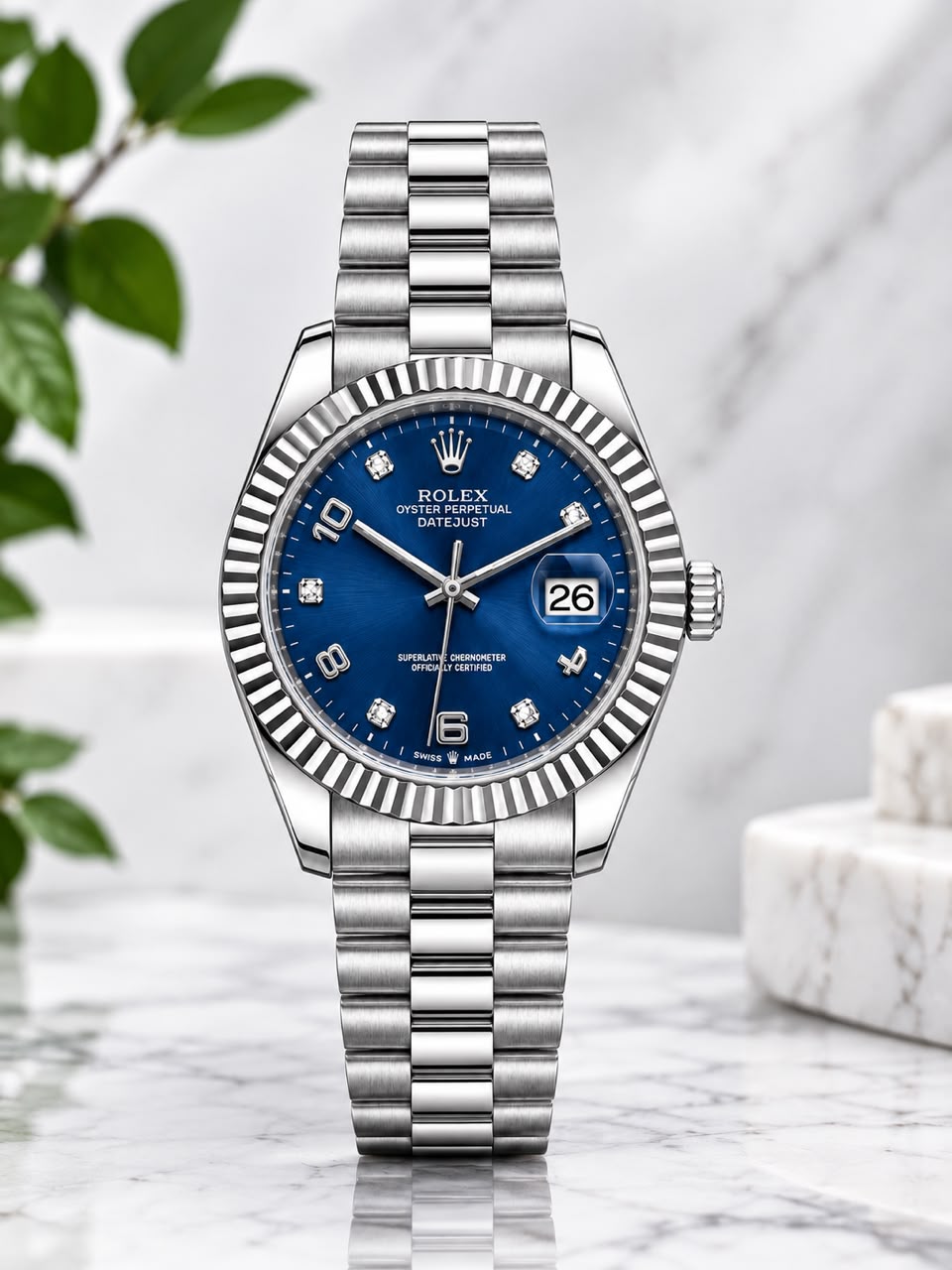 Rolex Datejust Stainless Steel Blue Diamond Dial Men's Watch